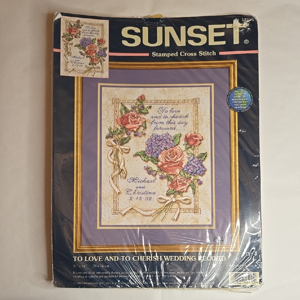 NWT Wedding Stamped Cross Stitch Kit Sunset Brand Roses Custom Gift Idea